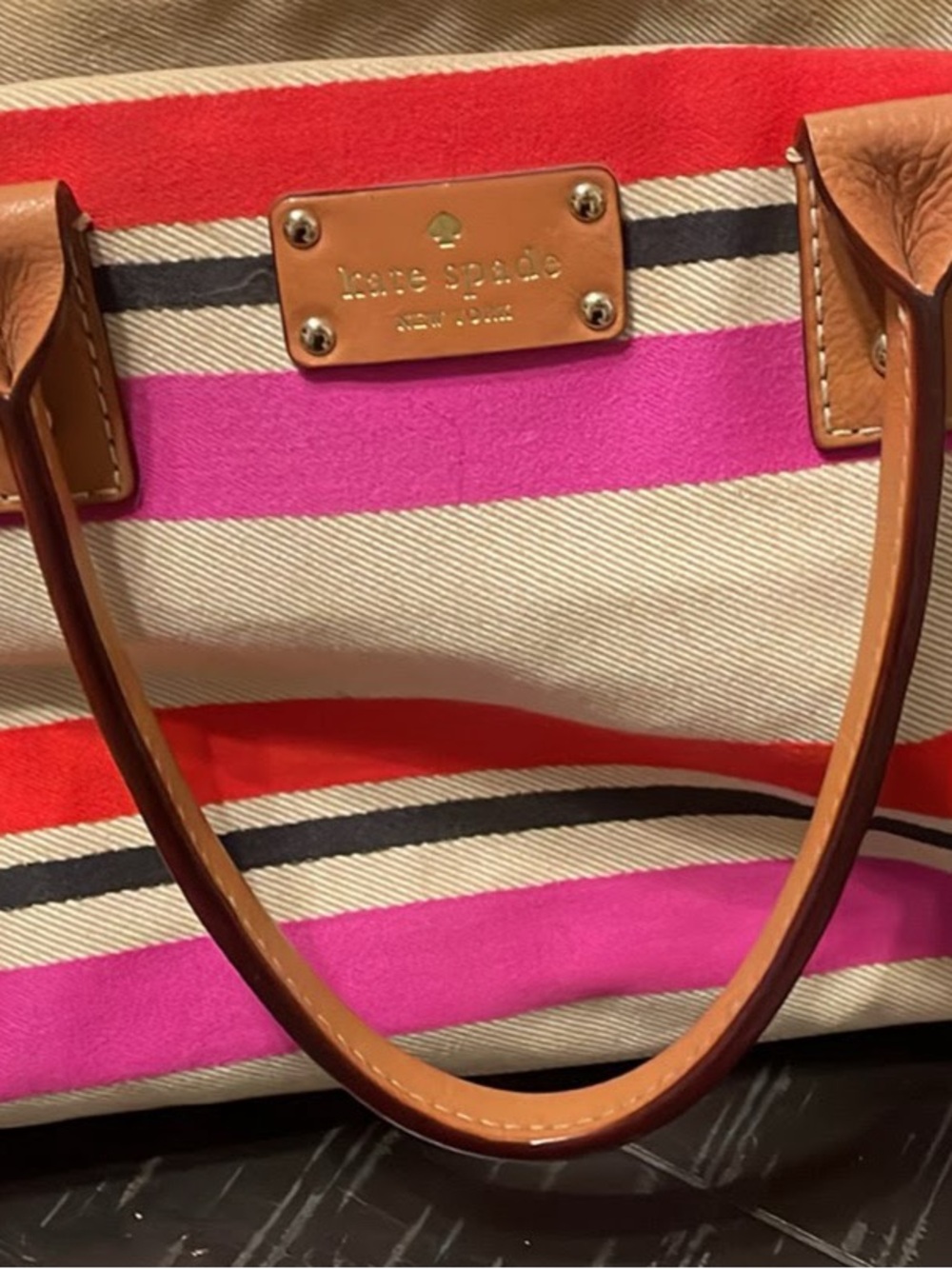 kate spade Striped Canvas Tote in Pink, Red, Cream & Black